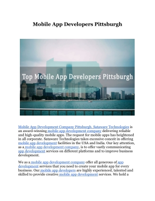 Top Mobile App Development Company in Pittsburgh