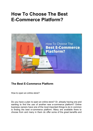 How To Choose The Best E-Commerce Platform?