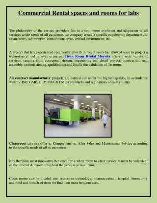 Commercial Rental spaces and rooms for labs