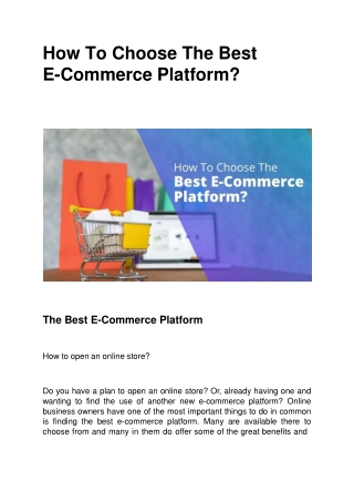 How To Choose The Best E-Commerce Platform?