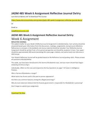 JADM 485 Week 6 Assignment Reflective Journal DeVry