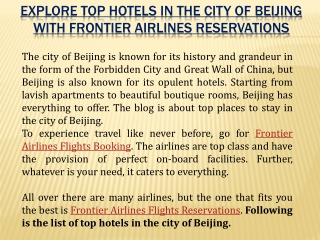 Explore Top Hotels in the City of Beijing with Frontier Airlines Reservations