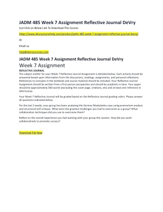 JADM 485 Week 7 Assignment Reflective Journal DeVry