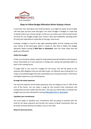 Steps to Follow Budget Allocation before Buying a House