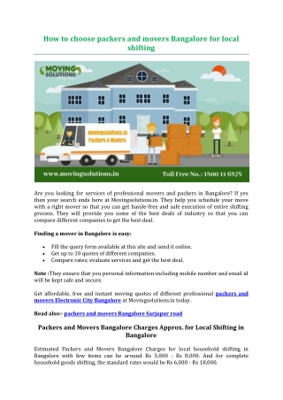 How to choose packers and movers Bangalore for local shifting