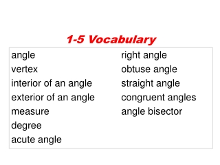 angle				right angle vertex				obtuse angle interior of an angle		straight angle
