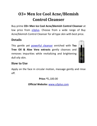 O3  Men Ice Cool Acne/blemish Control Cleanser