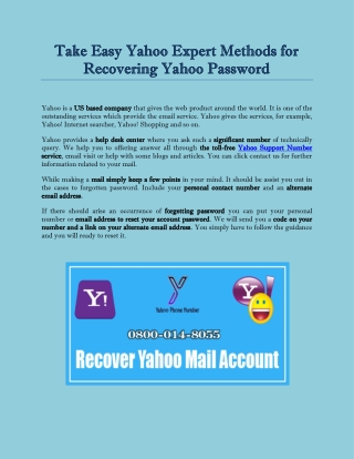 Take Easy Yahoo Expert Methods for Recovering Yahoo Password