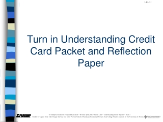 Turn in Understanding Credit Card Packet and Reflection Paper