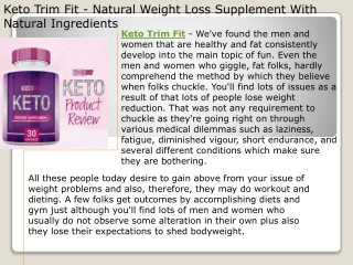 Keto Trim Fit - Natural Weight Loss Supplement With Natural Ingredients