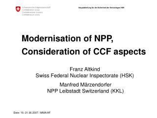 Modernisation of NPP, Consideration of CCF aspects