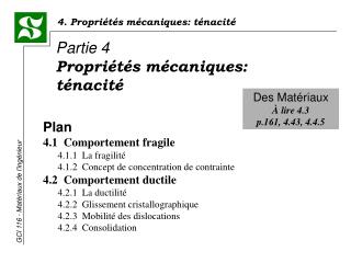 Plan 4.1 Comportement fragile 	4.1.1 La fragilité 	4.1.2 Concept de concentration de contrainte 4.2 Comportement duc