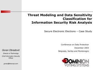 Threat Modeling and Data Sensitivity Classification for Information Security Risk Analysis Secure Electronic Elections