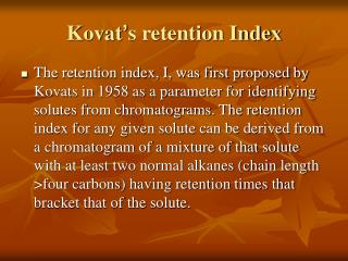 Kovat ’ s retention Index