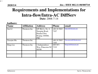 Requirements and Implementations for Intra-flow/Intra-AC DiffServ