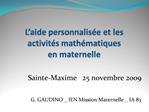 L aide personnalis e et les activit s math matiques en maternelle