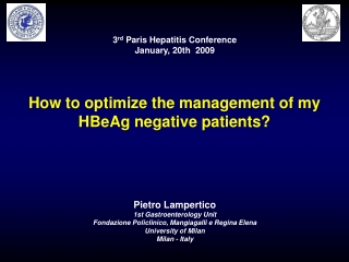 3 rd  Paris Hepatitis Conference January, 20th  2009