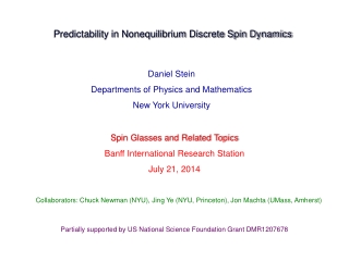 Daniel Stein Departments of Physics and Mathematics New York University