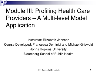 Module III: Profiling Health Care Providers – A Multi-level Model Application