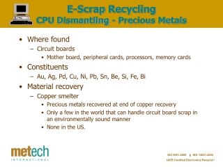 E-Scrap Recycling CPU Dismantling - Precious Metals