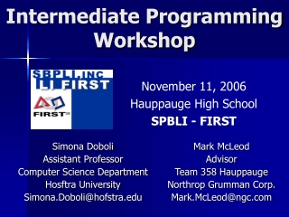 Intermediate Programming  Workshop