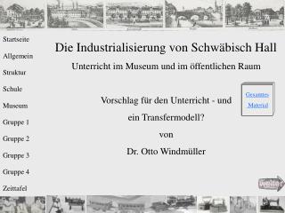Die Industrialisierung von Schwäbisch Hall Unterricht im Museum und im öffentlichen Raum Vorschlag für den Unterricht -