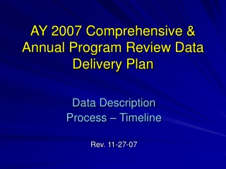 AY 2007 Comprehensive &amp; Annual Program Review Data Delivery Plan