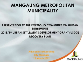 PRESENTATION TO THE PORTFOLIO COMMITTEE ON HUMAN SETTLEMENTS