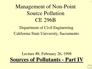 Management of Non-Point Source Pollution CE 296B