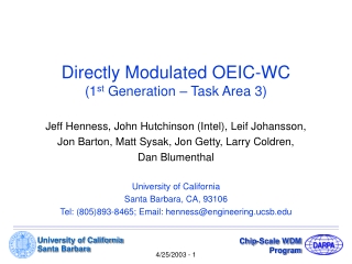 Directly Modulated OEIC-WC (1 st  Generation – Task Area 3)