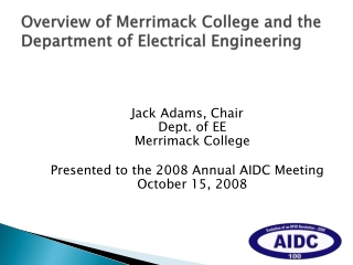 Overview of Merrimack College and the Department of Electrical Engineering