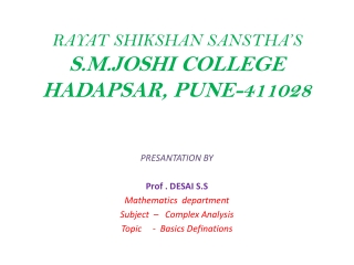 RAYAT SHIKSHAN SANSTHA’S S.M.JOSHI COLLEGE HADAPSAR, PUNE-411028