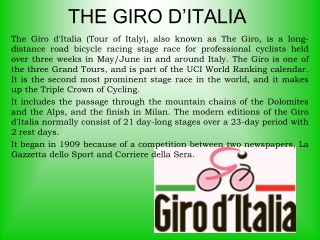 THE GIRO D’ITALIA