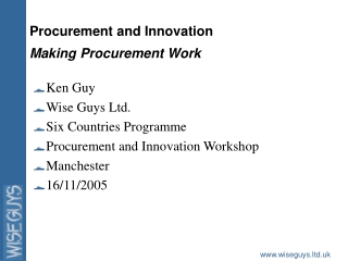 Procurement and Innovation Making Procurement Work