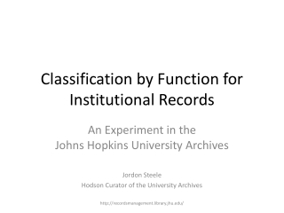 Classification by Function for Institutional Records