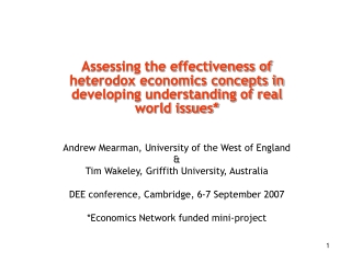 Andrew Mearman, University of the West of England  &amp;  Tim Wakeley, Griffith University, Australia