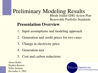 Preliminary Modeling Results