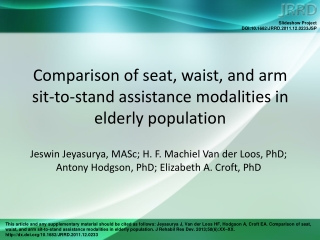 Comparison of seat, waist, and arm  sit-to-stand assistance modalities in elderly population