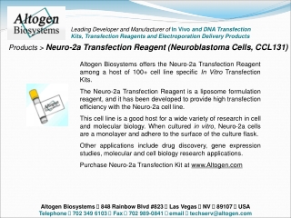 Products &gt;  Neuro-2a Transfection Reagent (Neuroblastoma Cells, CCL131)