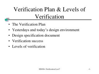 Verification Plan &amp; Levels of Verification