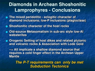 Diamonds in Archean Shoshonitic Lamprophyres - Conclusions