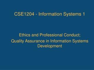 CSE1204 - Information Systems 1