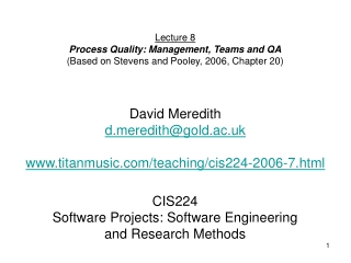 CIS224 Software Projects: Software Engineering and Research Methods