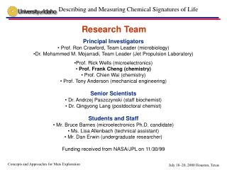 Principal Investigators  Prof. Ron Crawford, Team Leader (microbiology)