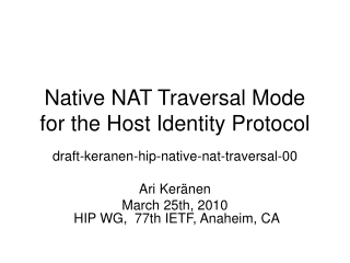Native NAT Traversal Mode for the Host Identity Protocol
