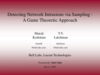 Detecting Network Intrusions via Sampling : A Game Theoretic Approach