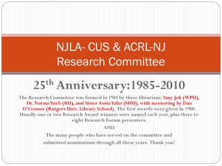 NJLA- CUS &amp; ACRL-NJ Research Committee