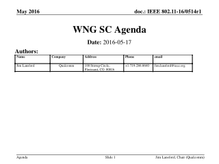 WNG SC Agenda