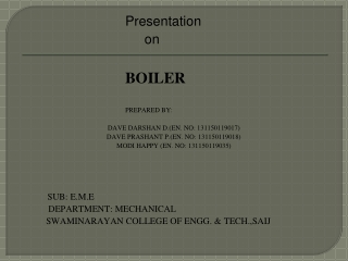 Presentation                                   on   		BOILER  				PREPARED BY: