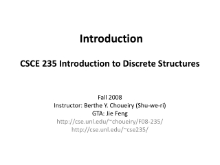 Introduction  CSCE 235 Introduction to Discrete Structures